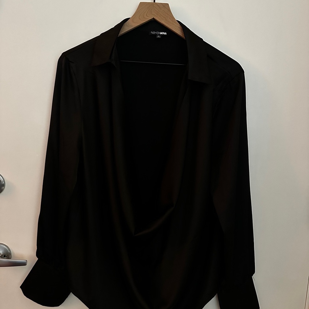 Fashion Nova Black Draped 3/4 Sleeve Blouse